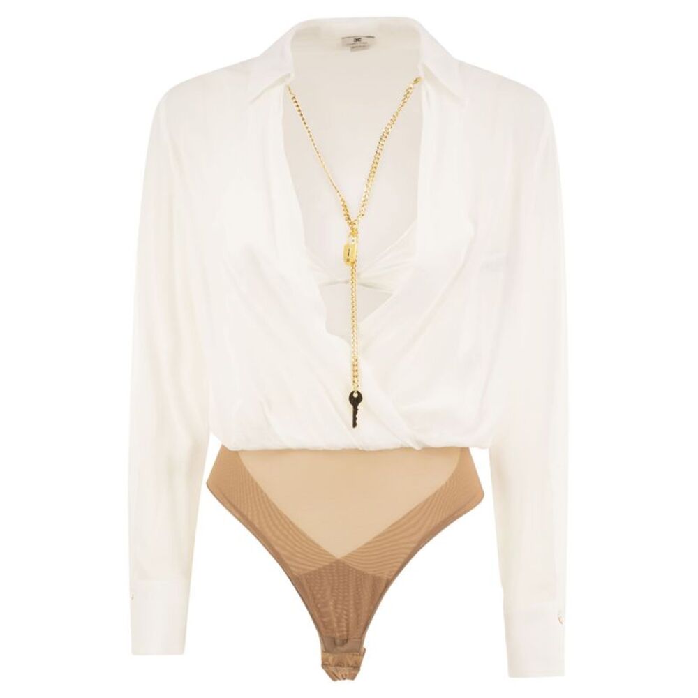 Elisabetta Franchi Women Voile Shirt Bodysuit With Jewel Necklace